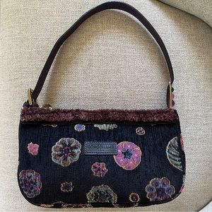Vintage Longchamp black embroidered woven fabric shoulder bag